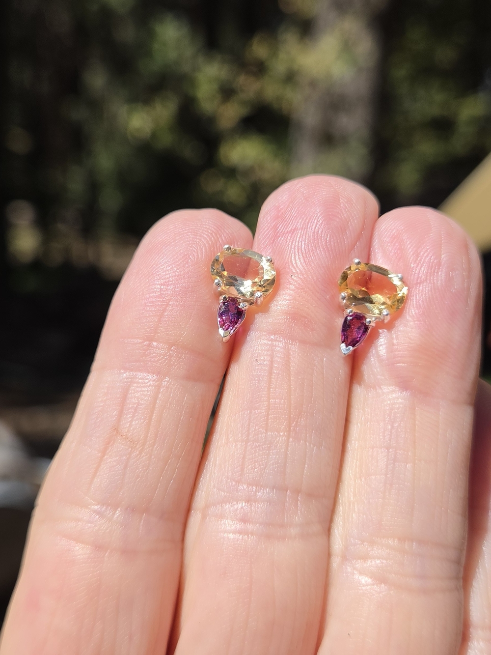 Citrine 3k & Rhodolite Sterling & White Gold Earrings
